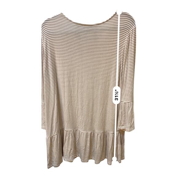 Multiples Beige & Cream Striped Ruffle Tunic Top Size XL Rayon Spandex Stretchy - Picture 4 of 8